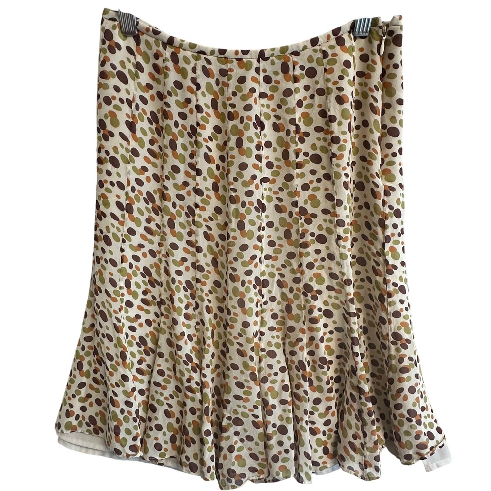 Lafayette 148 Skirt US 2 100% Silk Polka Dot Flare Lined Knee Length Office Chic